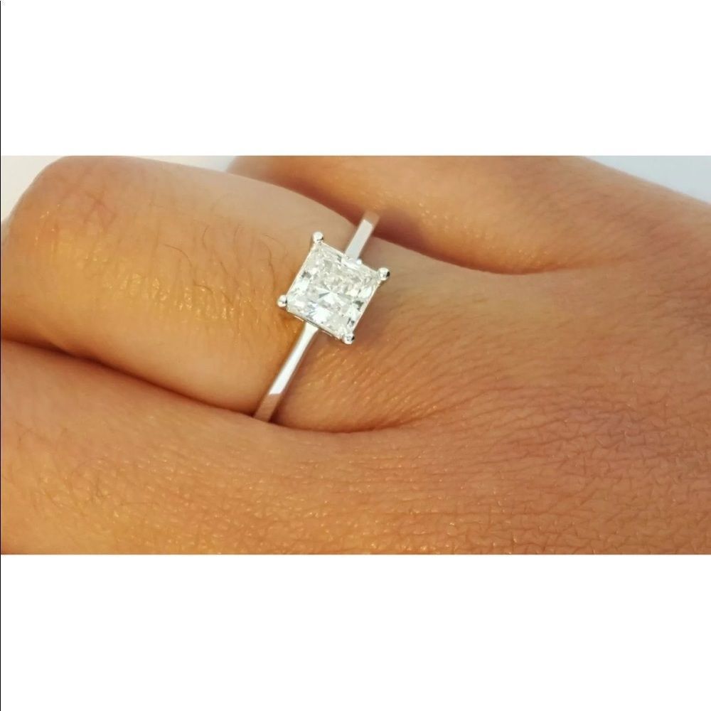 Real 14K Solid White Gold Diamond Engagement Ring - Picture 7 of 8